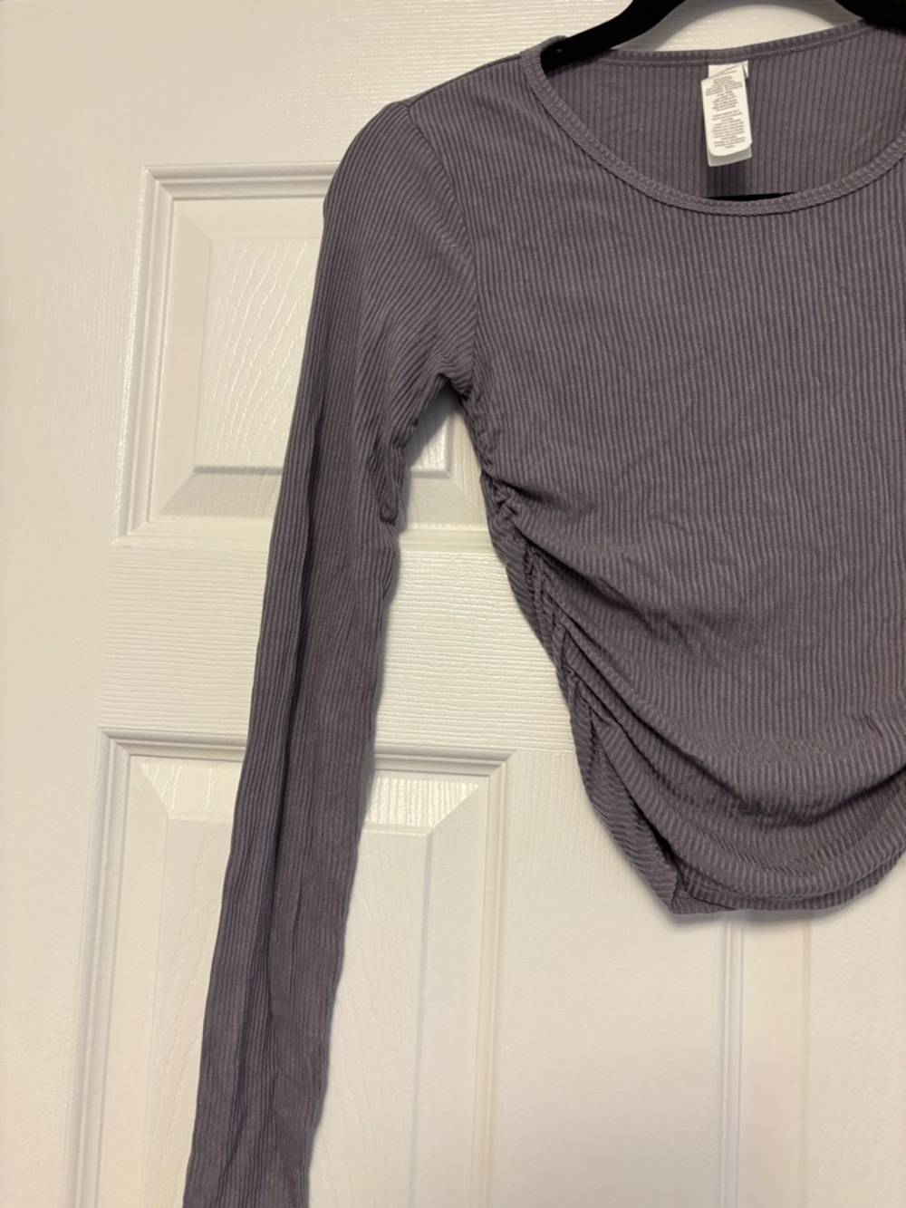 ALO Yoga Gather Long Sleeve Ruched Ribbed Crop Top Lavender Purple XS - Picture 7 of 10